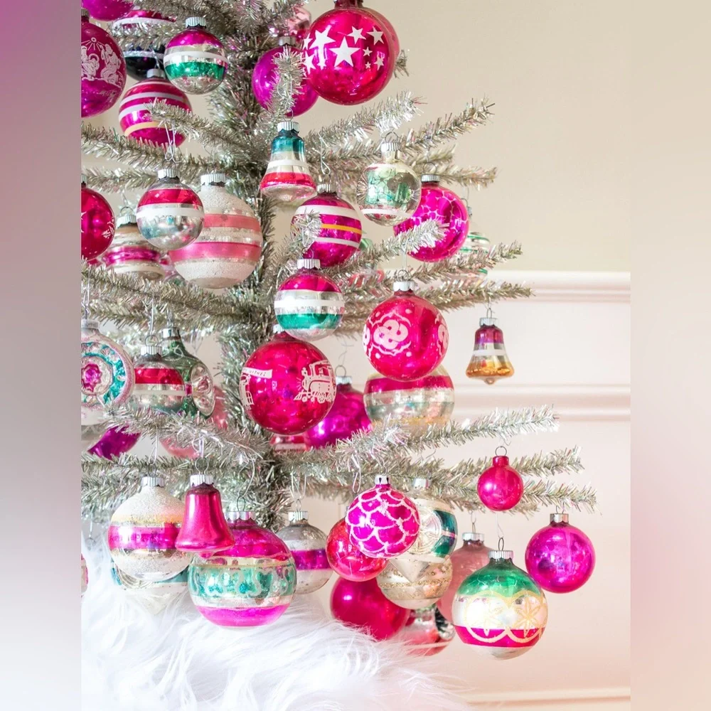 Vintage Bell Christmas Ornaments Shiny Brite Mercury Glass Antique MCM Red Gold